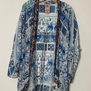 Johnny Was Blue and White Floral Kimono